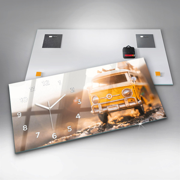 Glass wall clock rectangular Car on vacation