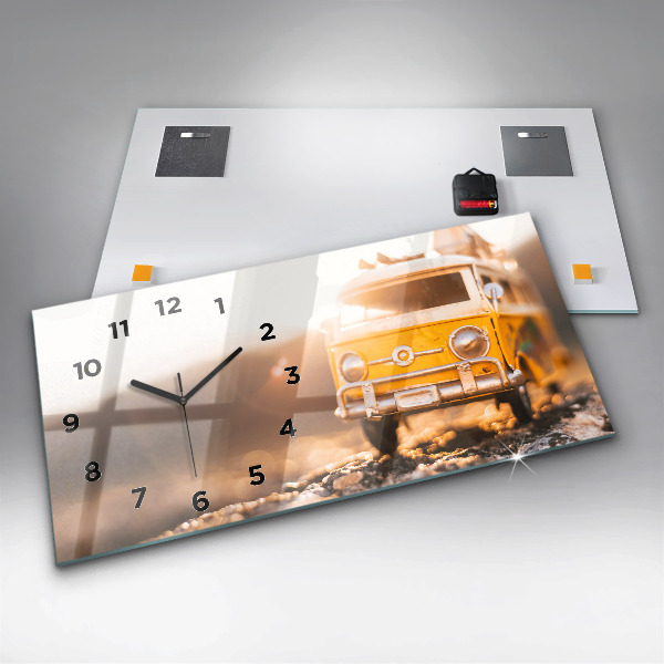 Glass wall clock rectangular Car on vacation