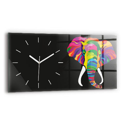 Glass wall clock rectangular Colorful elephant