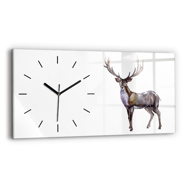 Glass wall clock rectangular Deer King of the Forest