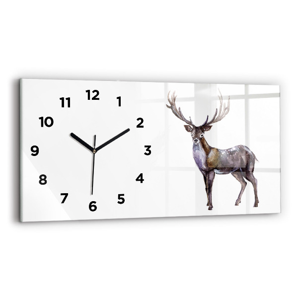 Glass wall clock rectangular Deer King of the Forest
