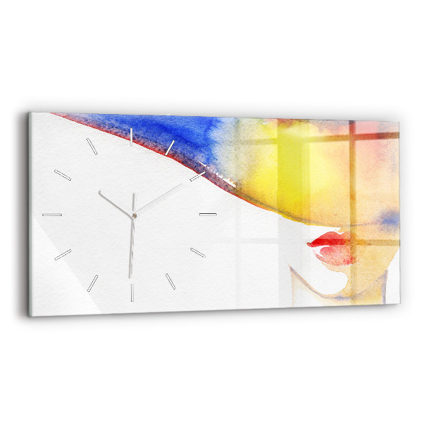 Glass wall clock rectangular Woman in a hat