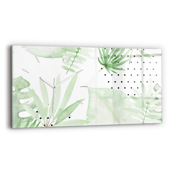 Glass wall clock rectangular Green leaves