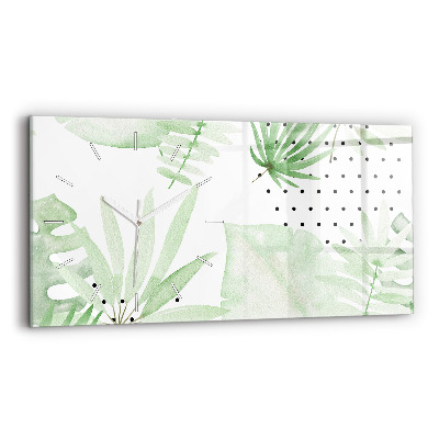 Glass wall clock rectangular Green leaves