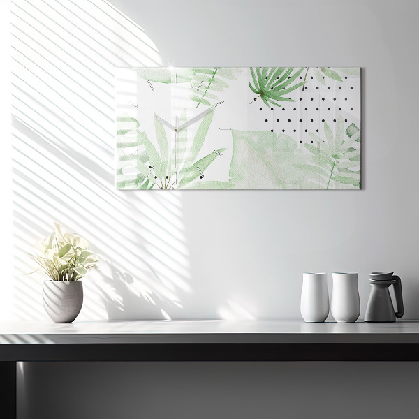 Glass wall clock rectangular Green leaves