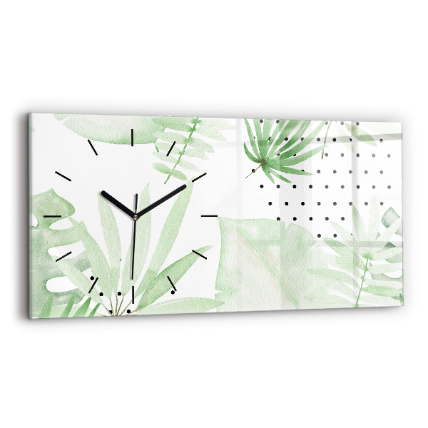 Glass wall clock rectangular Green leaves