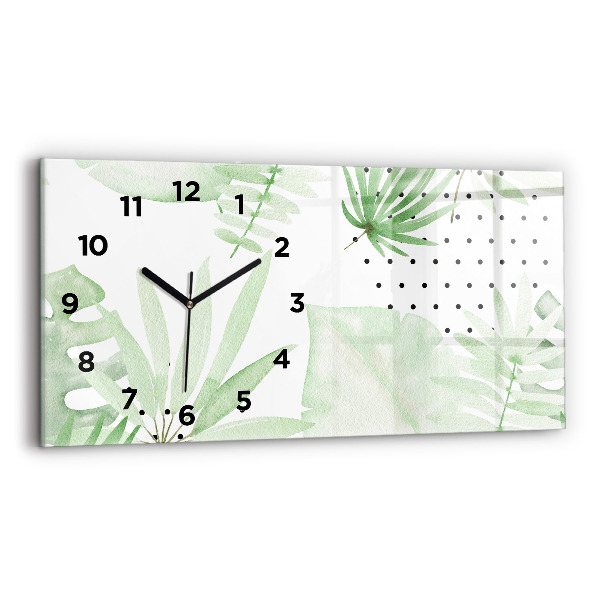 Glass wall clock rectangular Green leaves
