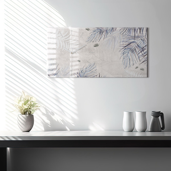 Glass wall clock rectangular Palm leaf