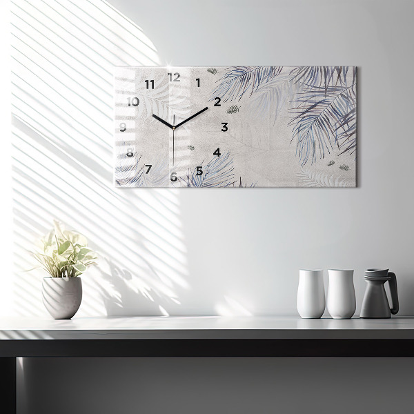 Glass wall clock rectangular Palm leaf