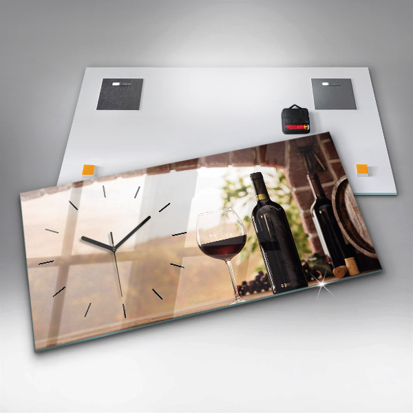 Glass wall clock rectangular Bottles of wine