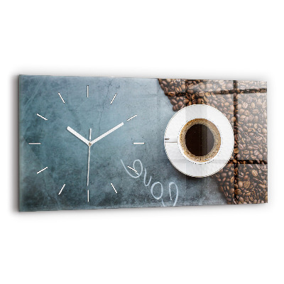 Glass wall clock rectangular A cup of coffee