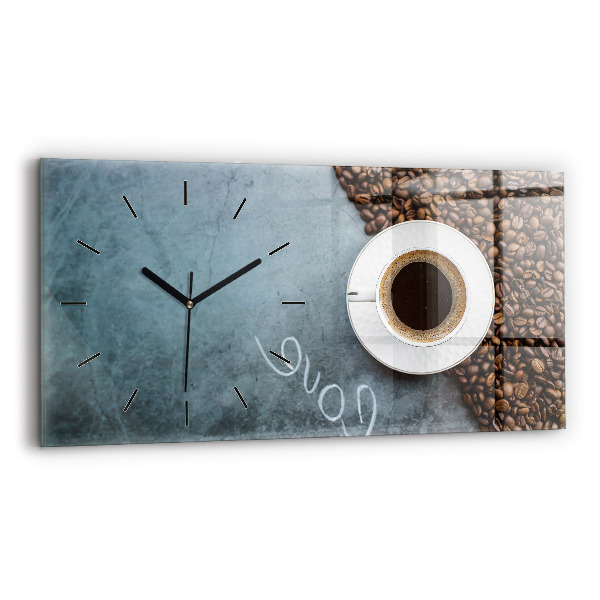 Glass wall clock rectangular A cup of coffee
