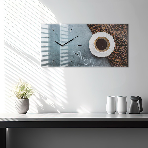 Glass wall clock rectangular A cup of coffee