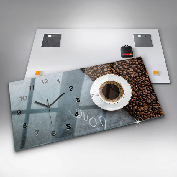 Glass wall clock rectangular A cup of coffee