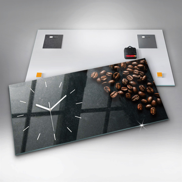 Glass wall clock rectangular Coffee beans