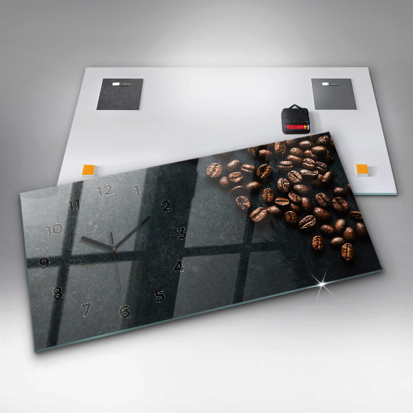 Glass wall clock rectangular Coffee beans