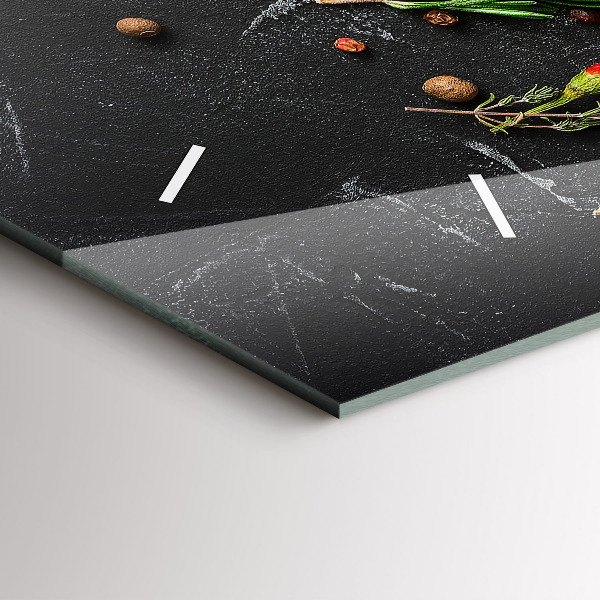 Glass wall clock rectangular Spices on the counter