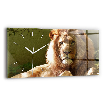 Glass wall clock rectangular Portrait of a Lion