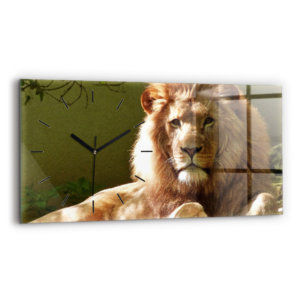 Glass wall clock rectangular Portrait of a Lion