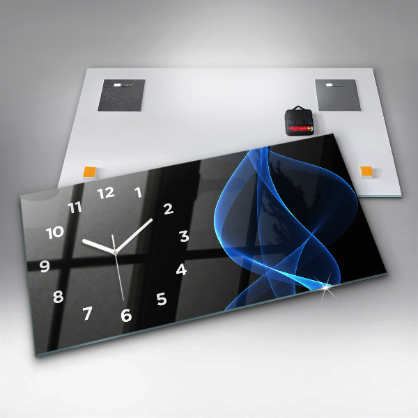 Glass wall clock rectangular Blue lines