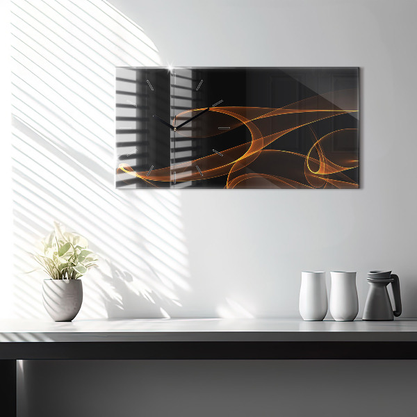 Glass wall clock rectangular Orange lines