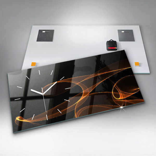 Glass wall clock rectangular Orange lines
