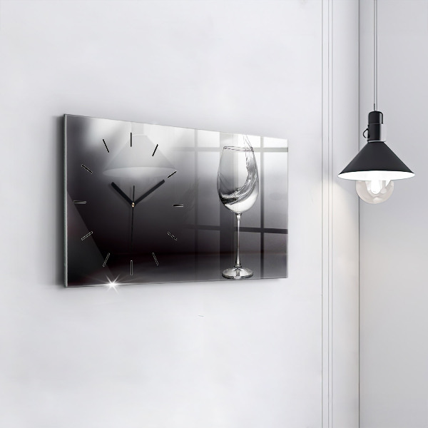Glass wall clock rectangular Glass of wine
