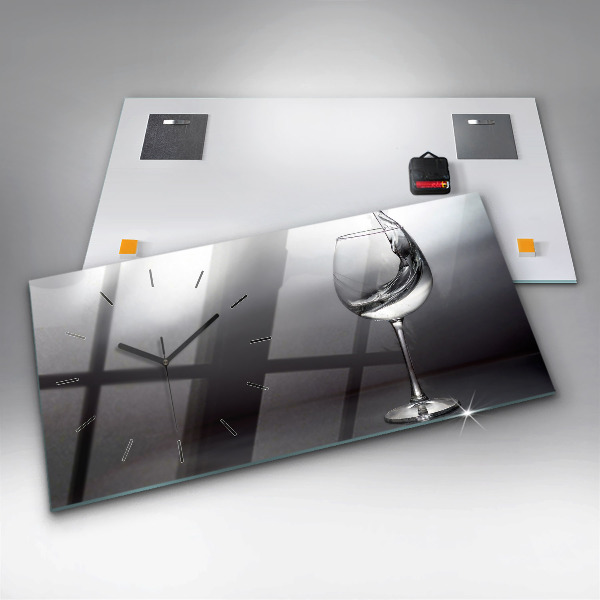 Glass wall clock rectangular Glass of wine