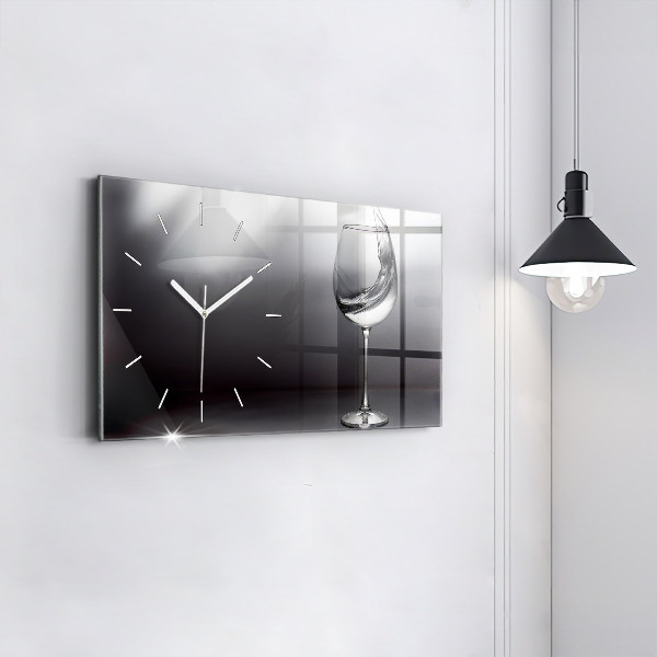 Glass wall clock rectangular Glass of wine