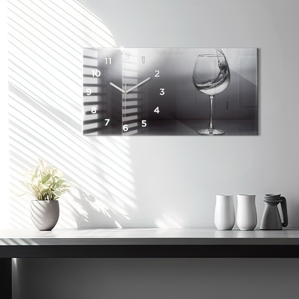 Glass wall clock rectangular Glass of wine