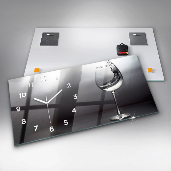 Glass wall clock rectangular Glass of wine