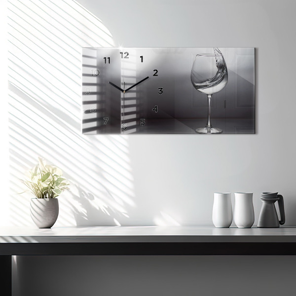 Glass wall clock rectangular Glass of wine