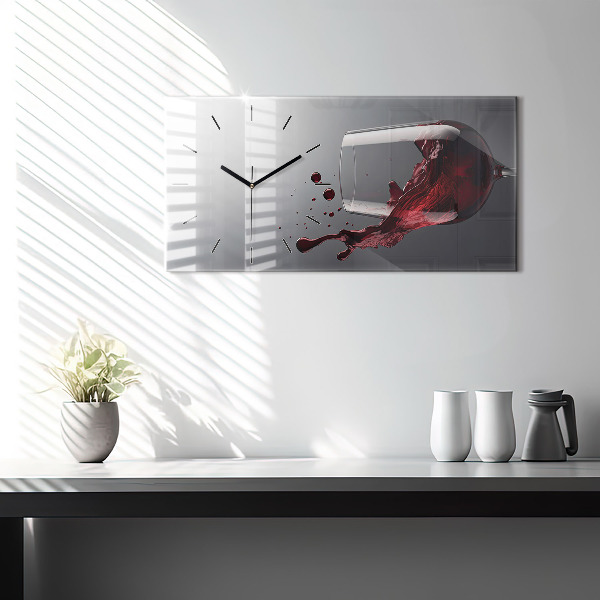 Glass wall clock rectangular A glass of red wine