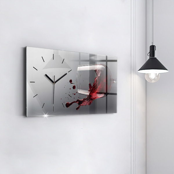 Glass wall clock rectangular A glass of red wine