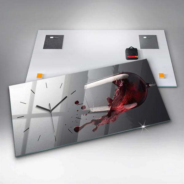 Glass wall clock rectangular A glass of red wine
