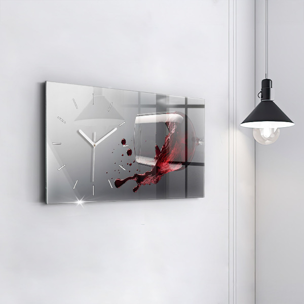 Glass wall clock rectangular A glass of red wine