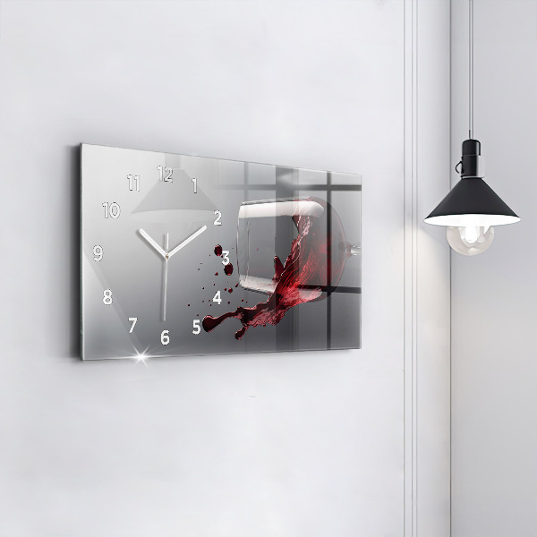 Glass wall clock rectangular A glass of red wine