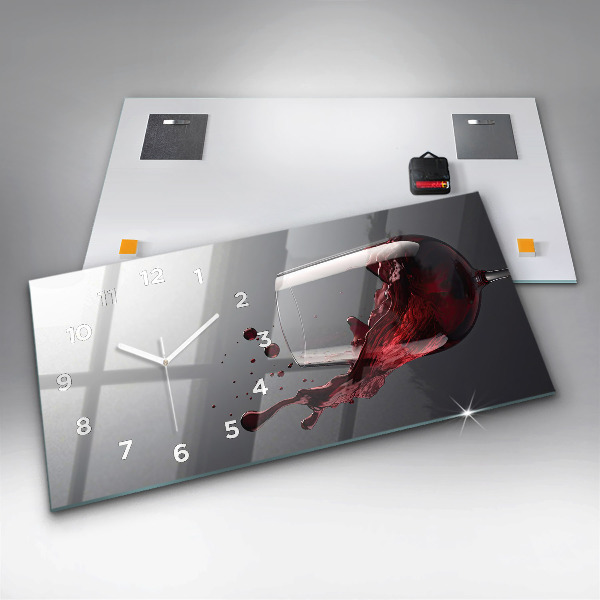 Glass wall clock rectangular A glass of red wine