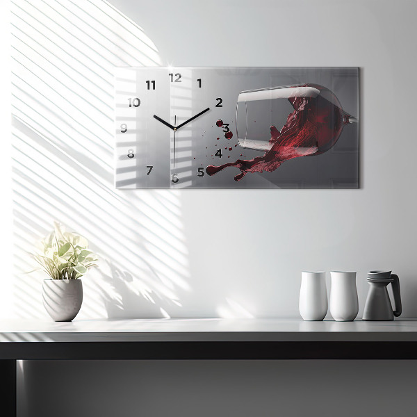 Glass wall clock rectangular A glass of red wine