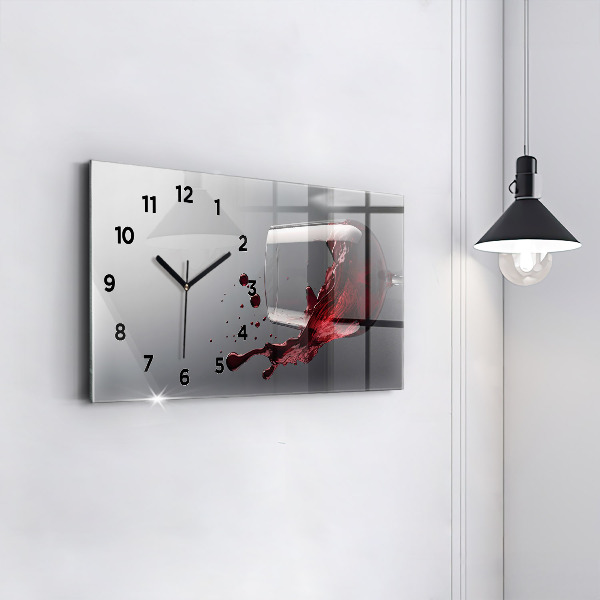 Glass wall clock rectangular A glass of red wine