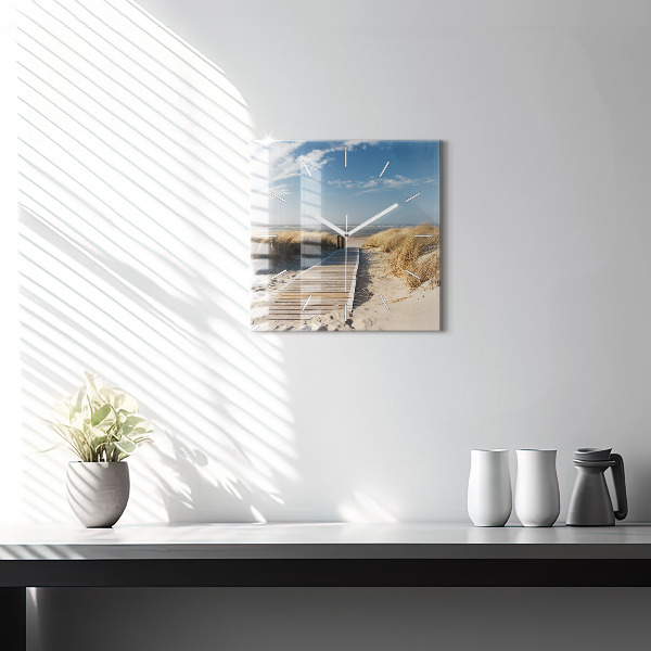 Square glass wall clock View of the beach
