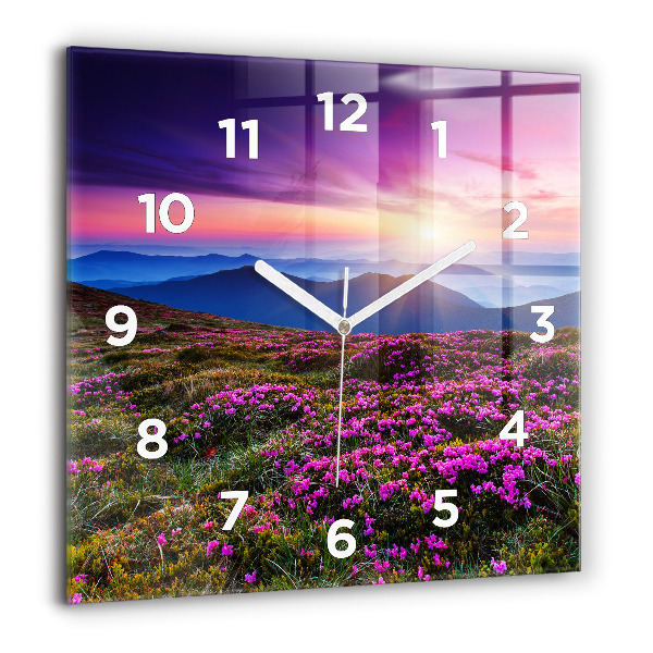 Square glass wall clock Sunrise and flowers