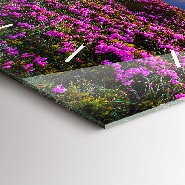 Square glass wall clock Sunrise and flowers