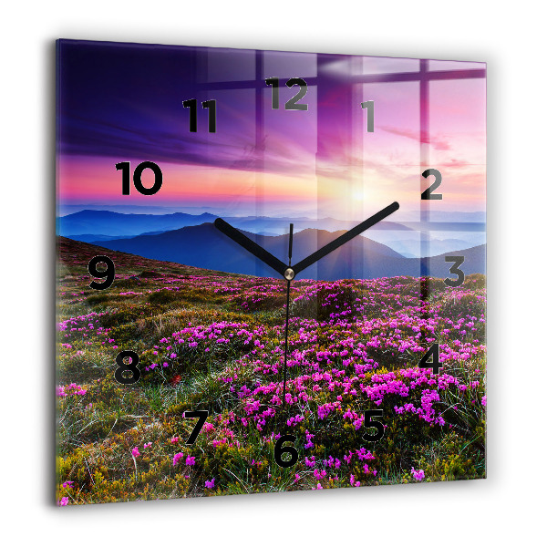 Square glass wall clock Sunrise and flowers