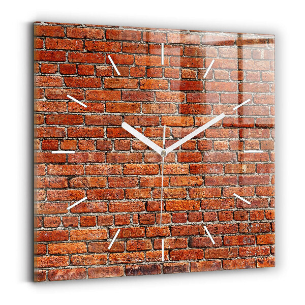Square glass wall clock Old brick wall