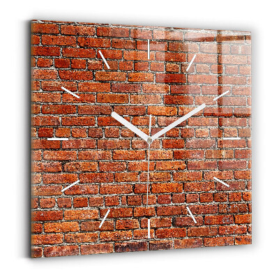 Square glass wall clock Old brick wall