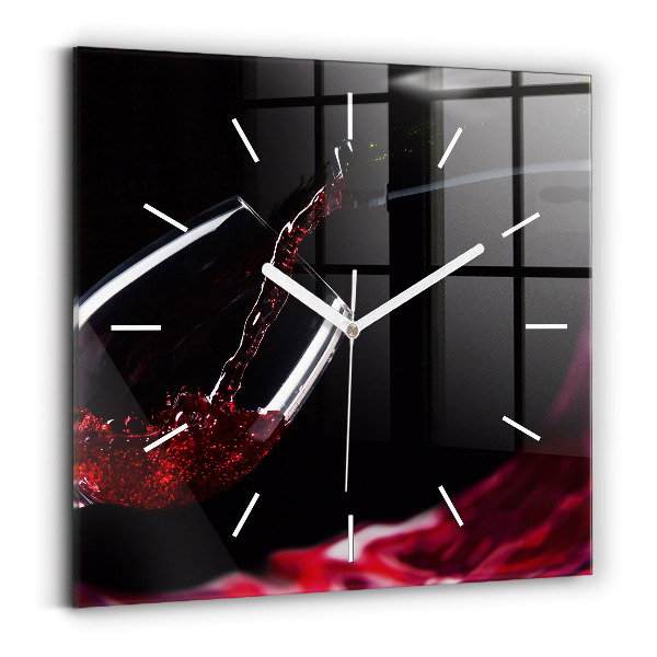 Square glass wall clock Red wine
