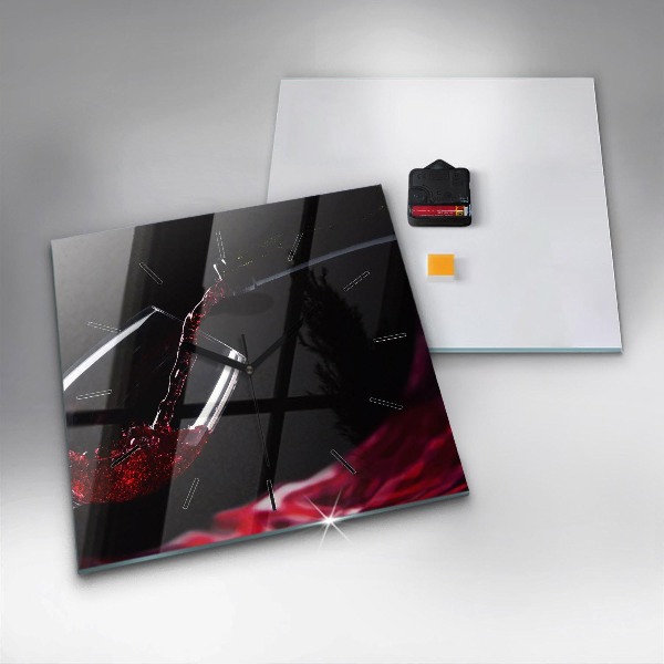 Square glass wall clock Red wine