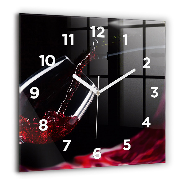 Square glass wall clock Red wine