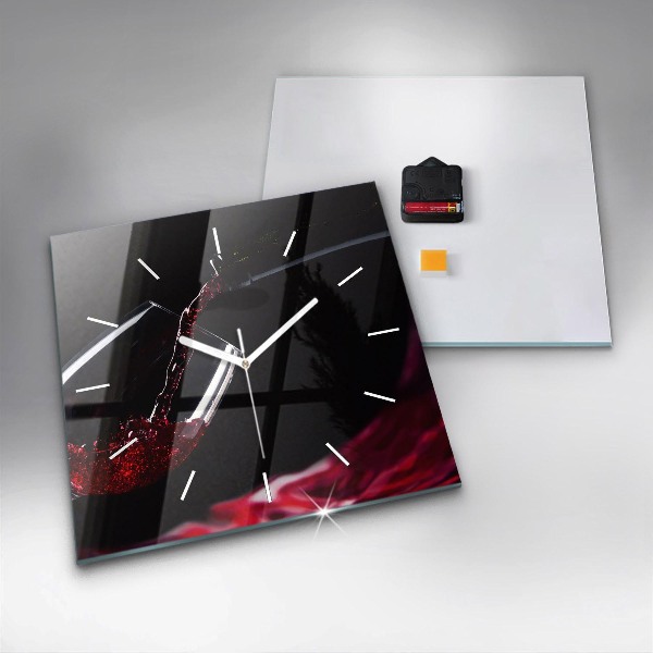 Square glass wall clock Red wine